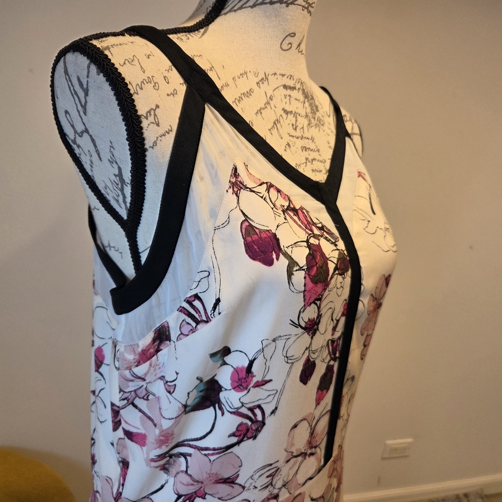 Chelsea 28 Pink/Cream Cherry Bloosom Print Maxi Dress with Black Trim,Size M. - Picture 10 of 16